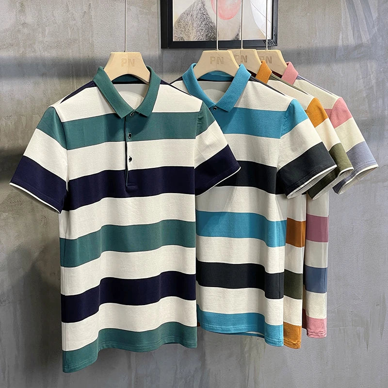 Upscale New Summer Brand Striped Men's Designer Polo Shirt with Short Sleeves Casual Top Fashion Men's Clothing 2024 ...