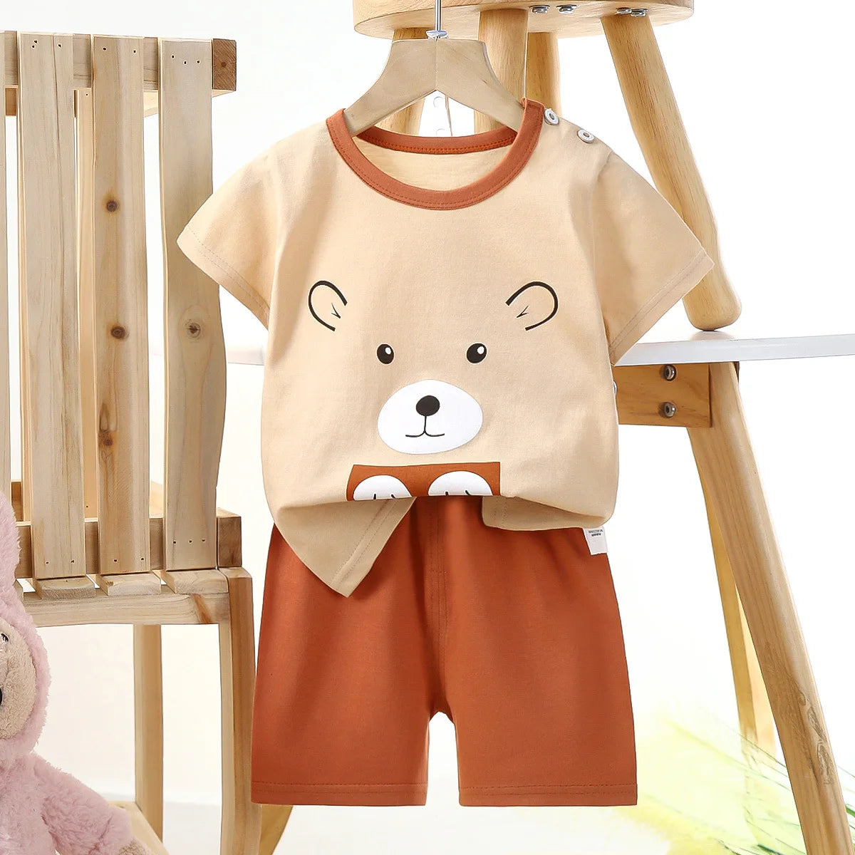 Summer Boys Girls Clothes Set T-shirt+pants 2pcs Children's Clothing Fashion pink Baby OutSet Newborn Baby Suit