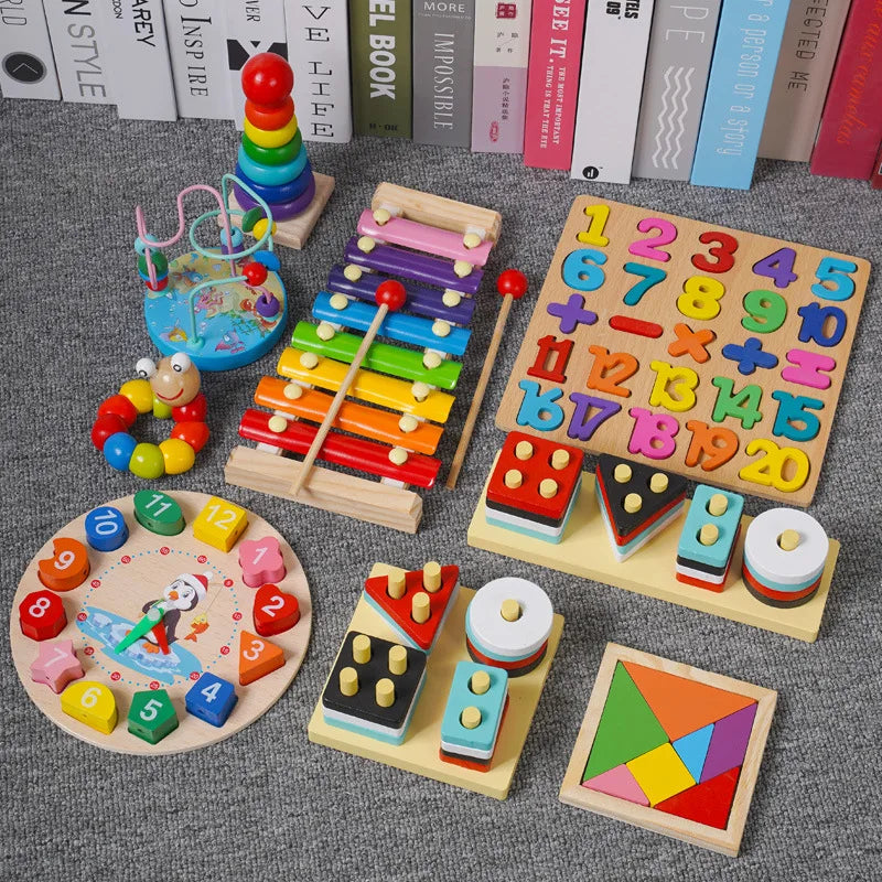 Baby Educational Toy Montessori Wooden 3D Toys Childhood Learning Kids Baby Colorful Wooden Blocks For Children Christmas Gift