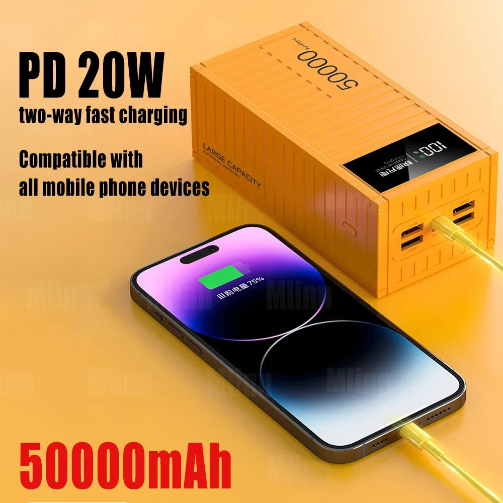 66W 50000mAh Power Bank Container Super Fast Charging Portable Powerbank for Huawei iPhone14 Xiaomi External Battery Charger New