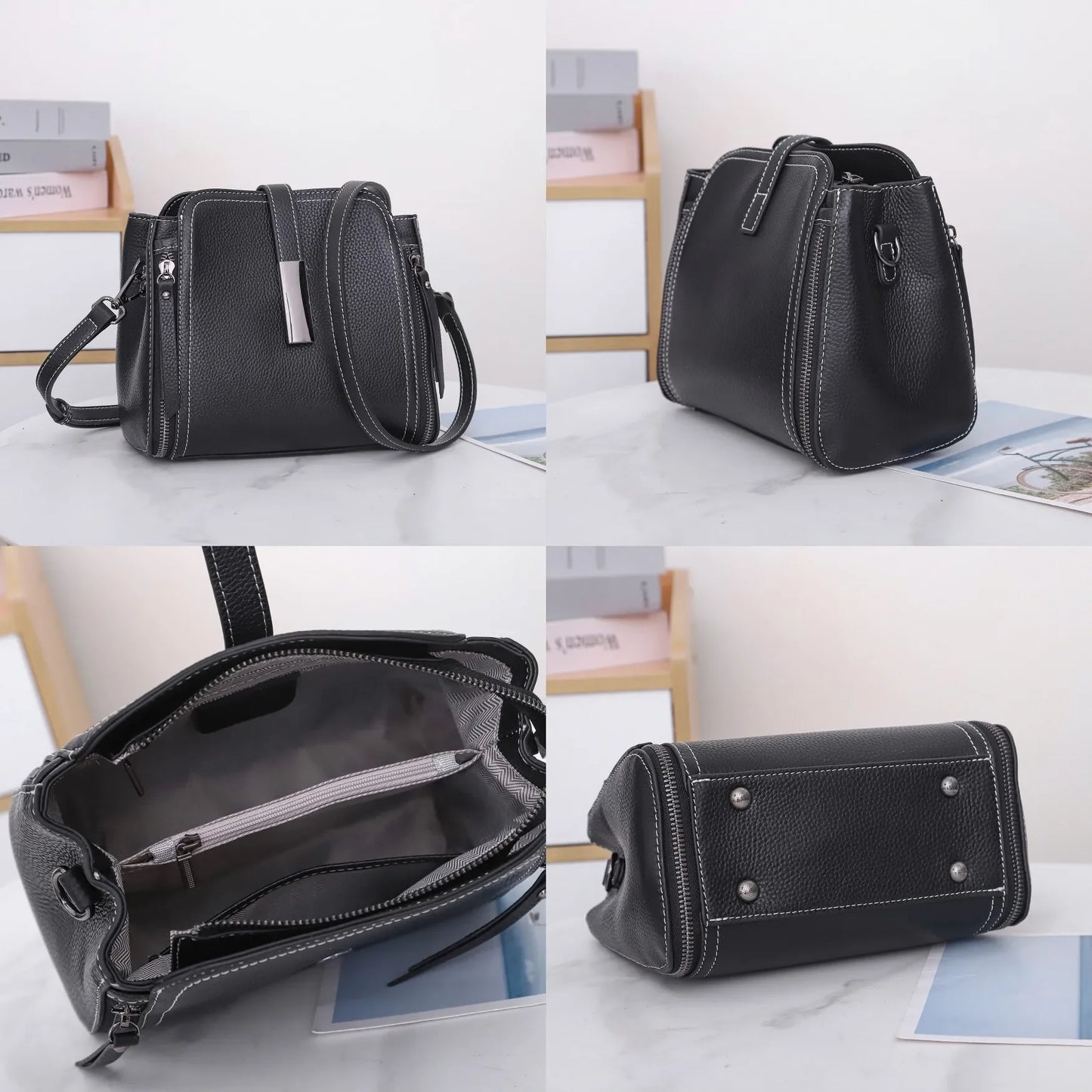 Real Cow Leather 2024 Versatile Fashion Women's Small Handbag High Quality Shoulder Bag Lady Commuting Crossbody Bucket Bag