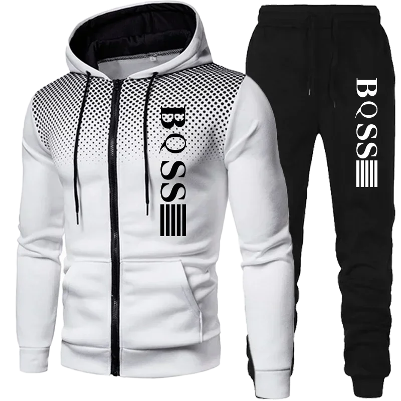 2024 New Men's Clothing Sweatshirt Suit Fall Winter Zipper Suit Hooded Sweater Pants Men's Tracksuit Cardigan Two Piece Set