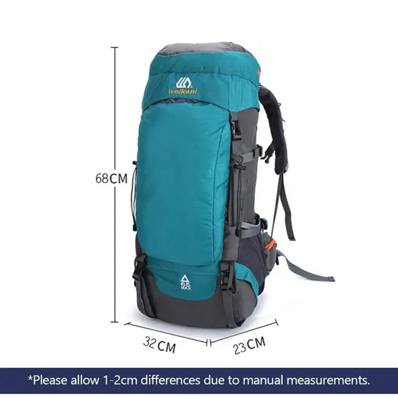 65L Camping Backpack Outdoor Bag Waterproof Nylon Bags With Rain Cover Hiking Trekking Luggage Men Women Climbing Travel Bag