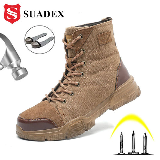 SUADEX Steel Toe Boots for Men Work Boots Indestructible Work Shoes Desert Safety Boots Safety Shoes 36-48