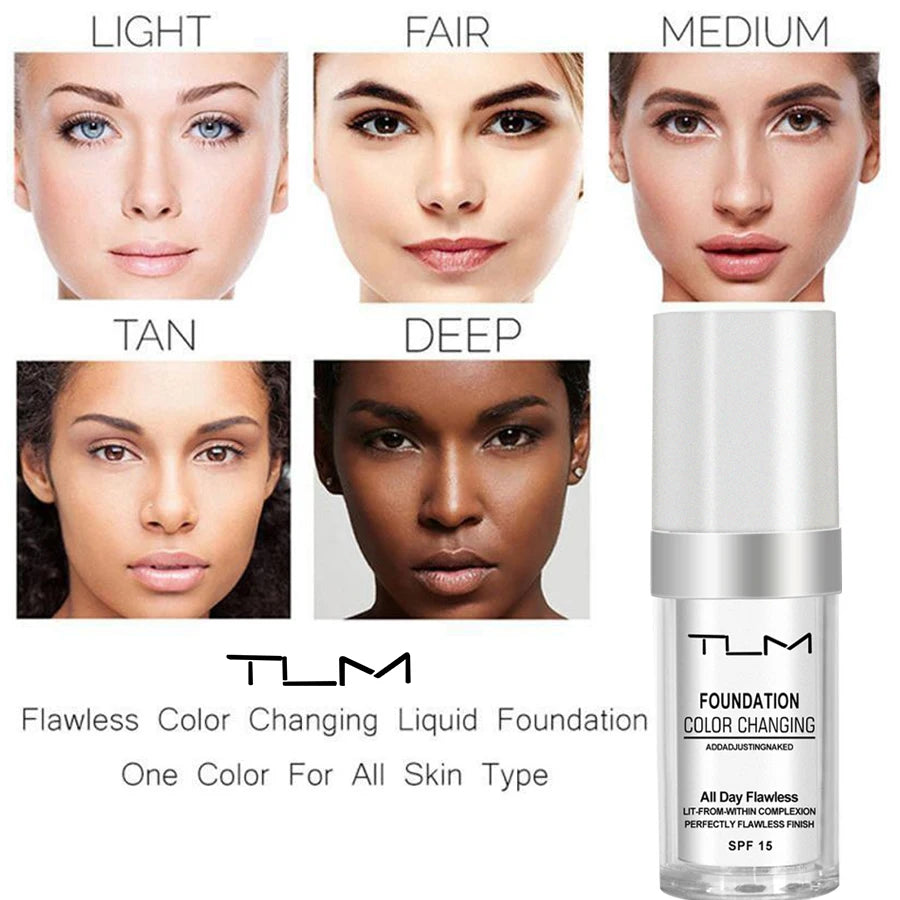 3Pc TLM Foundation Magic Color Changing Foundation Liquid Long Lasting Hydrating Makeup Base maquiagem Soft Matte TUM 30ml