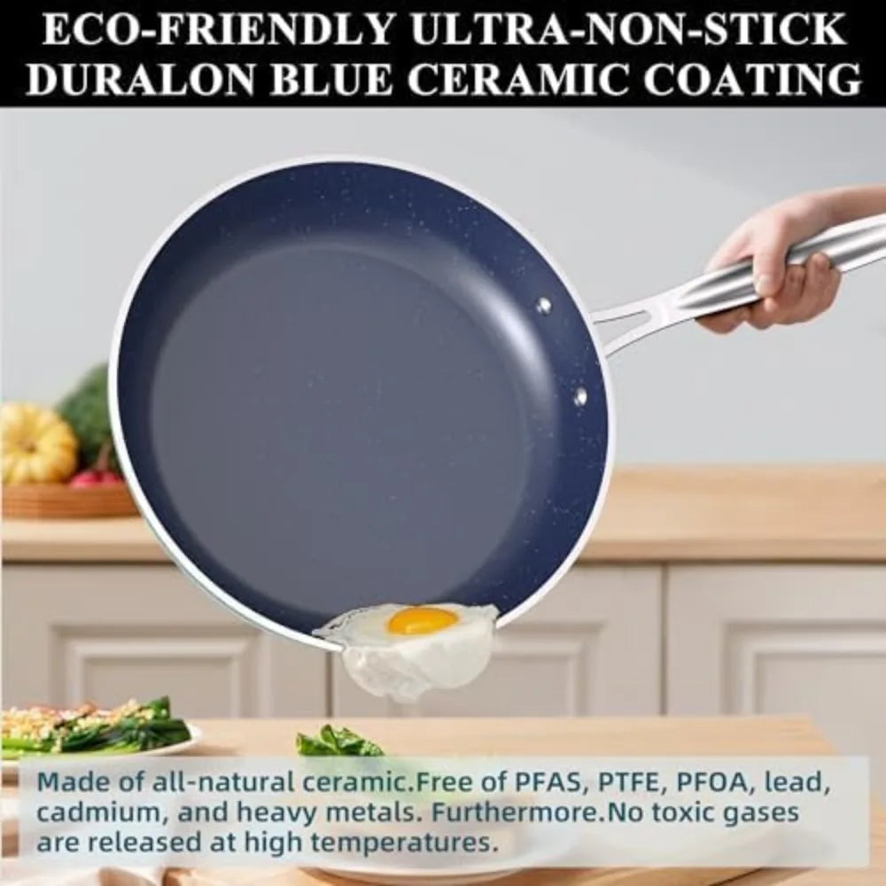 Healthy Duralon Blue Ceramic Nonstick Cookware Set, Diamond Infused Scratch-Resistant, PFAS Free, Dishwasher & Oven Safe