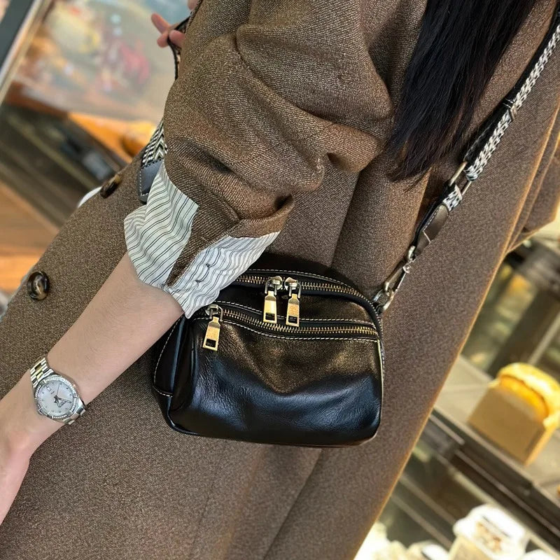 Vegetable Tanned Cowhide Small Handbag 2023 New Popular and Versatile Genuine Leather Women's Bag Ladies Shoulder Crossbody Bag