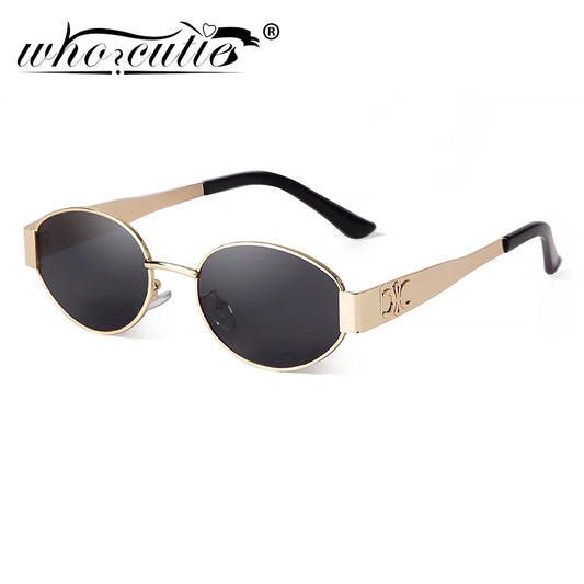 Retro Metal Frame Pilot Oval Sunglasses Women Men Brand Designer Vintage Round Sun Glasses Luxury 90s Green Lens Shades Male UV