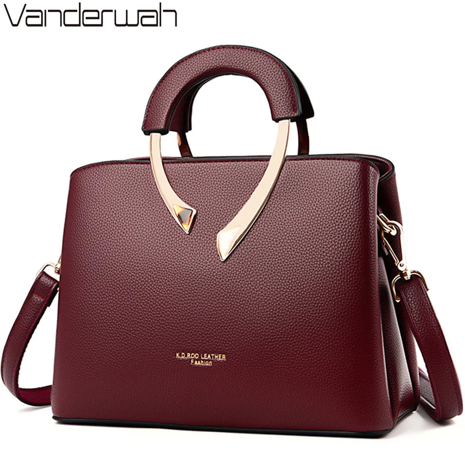 GENUINE VANDERWAH High Quality Leather Casual Tote Luxury Handbags Women Bags Designer Shoulder Crossbody Bags for Women 2021