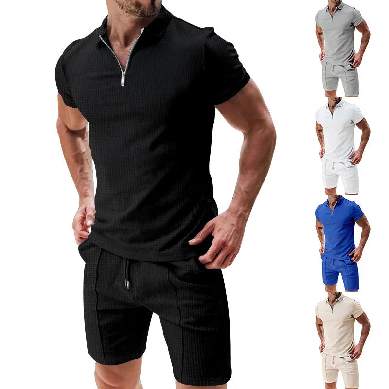 2024 New Summer Men's Fitness Fashion Casual Sportswear Set, Quick Drying Sportswear Short Sleeved T-shirt+shorts 2-piece Set