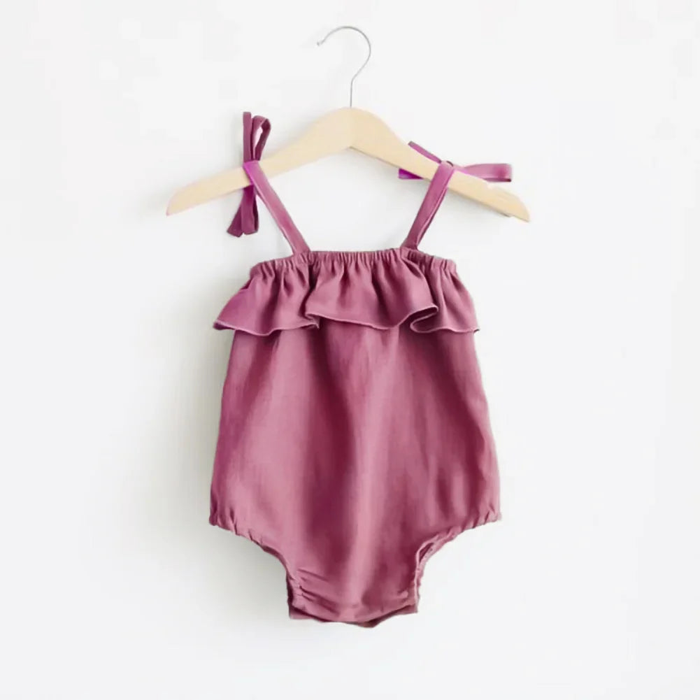 Summer Baby Girls Rompers Solid Cotton Infant Romper Ruffles Slip Strap Kids Playsuit Jumpsuits Onepiece Baby Clothes