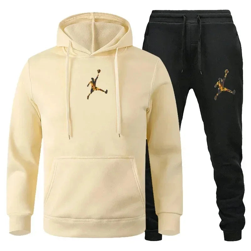 Men's sports suit top+sanitary pants two-piece set fitness jogging sportswear fashion casual street clothing