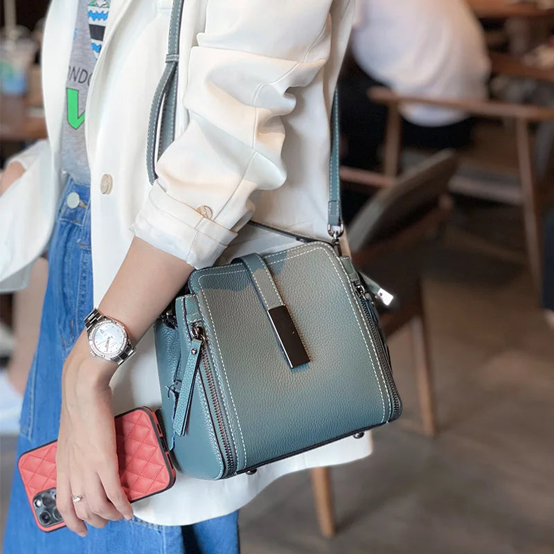 Real Cow Leather 2024 Fashion Women's Handbag High Quality Versatile Shoulder Bag Ladies' Commuting Crossbody Small Bucket Bags