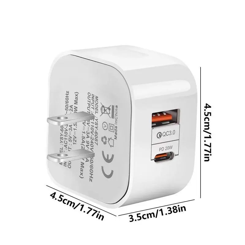 20W Charger Block 20W Two-Port Charger Block USB Fireproof Fast Charging Supplies Safe For Hotel Hostel Work Journey