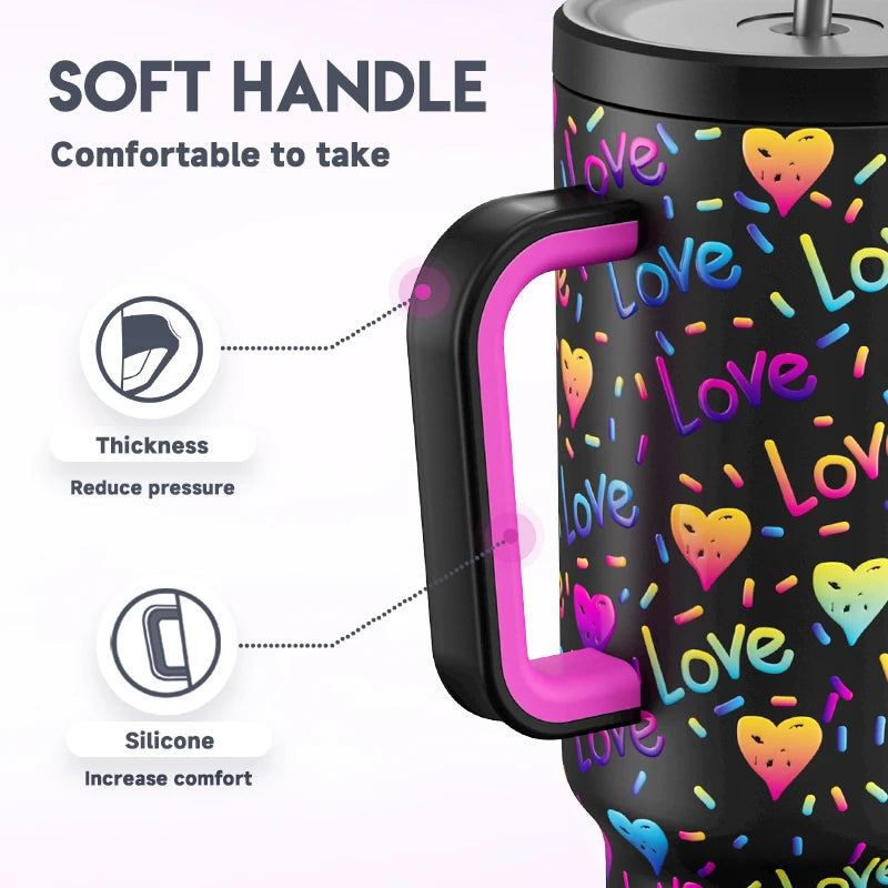 Meoky Cup 40oz Large Tumbler Straw Cup with Lid leak-proof Sainless Steel Vacuum Insulated Car Mug Water Bottle Pride Month