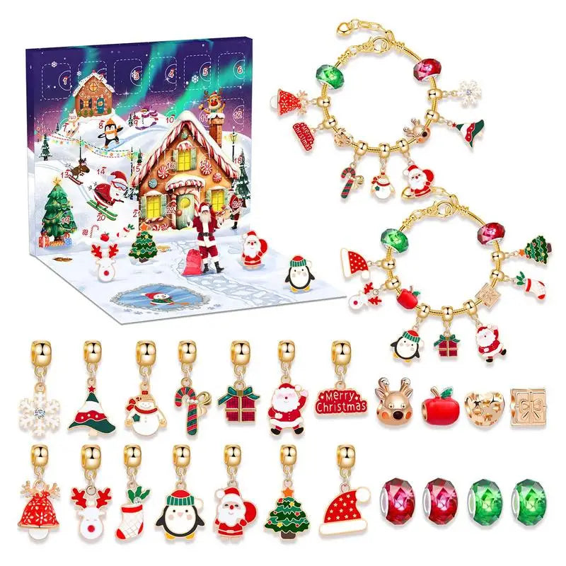 Advent Calendar 2024 Jewelry Advent Christmas Bracelet for 24 Days Countdown Festive Atmosphere Enhancer Jewelry Crafting Kit