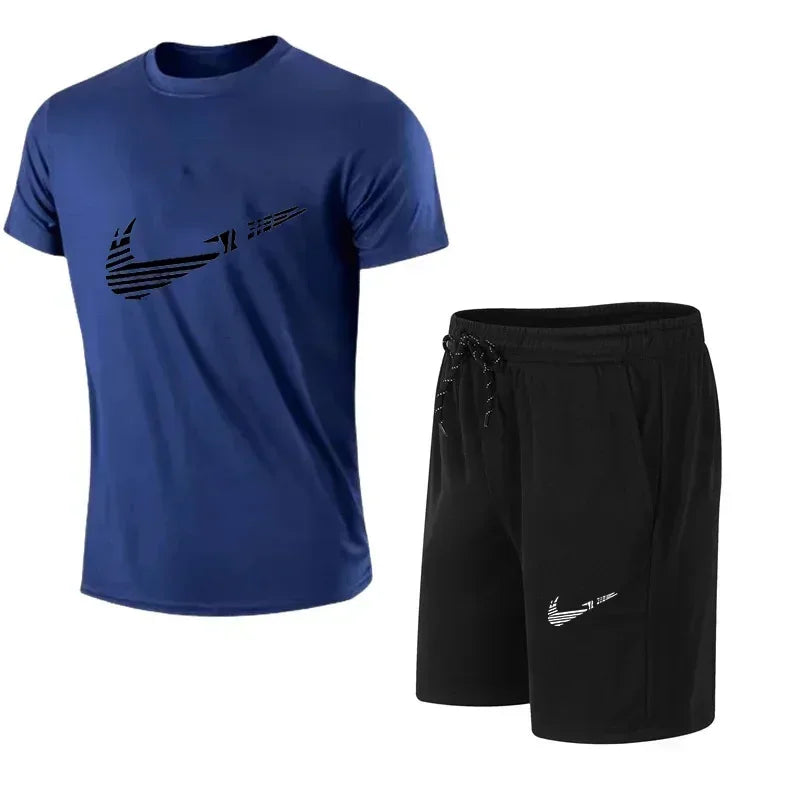 Men's short-sleeved Sportswear, T-shirt and Shorts Set, Branded Running and Sportswear, Casual Fashion, 2024