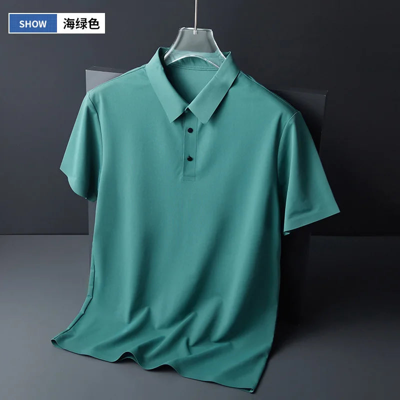 Minglu Summer Ice Silk Mens Polo Shirts Luxury Short Sleeve Solid Color Business Casual Male Tops Fashion Simple Slim Man Tees